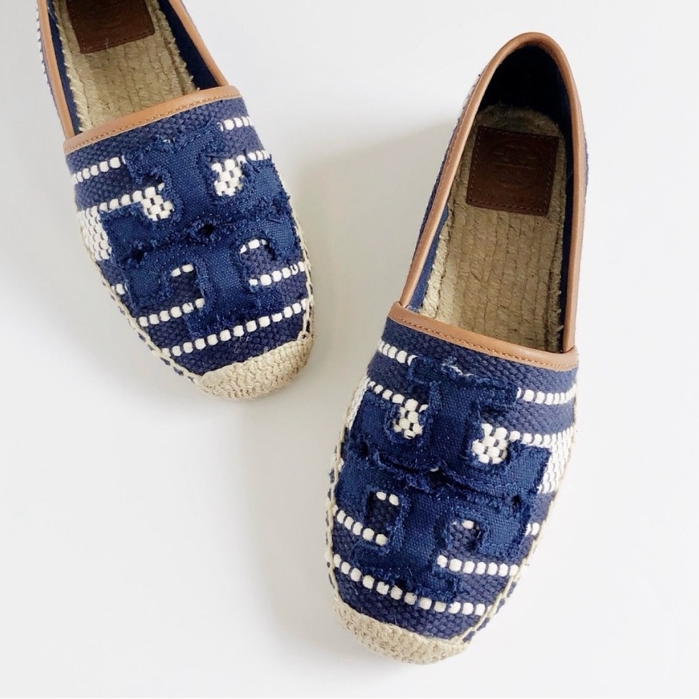 Tory Burch Shaw Espadrille Flats Size 6 Navy/white stripes